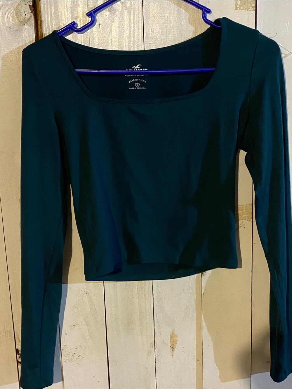 Hollister Teal Long-Sleeve Square-Neck Crop Top